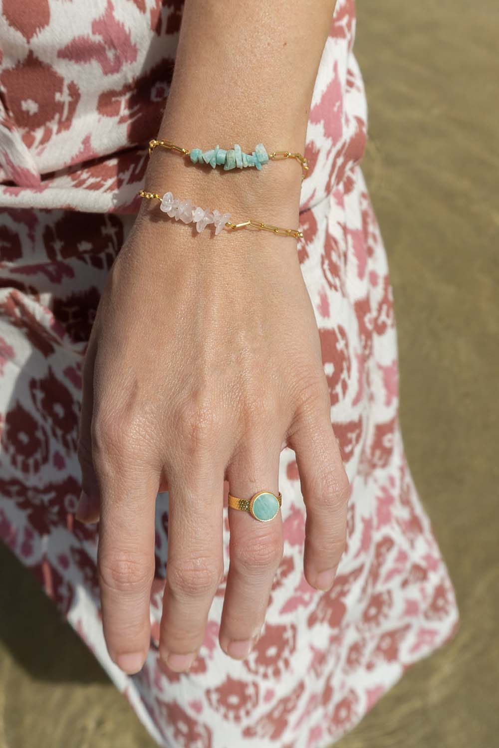 Alana-Armband mit Natursteinen Rosenquarz aus 18-karätigem vergoldetem Sterlingsilber
