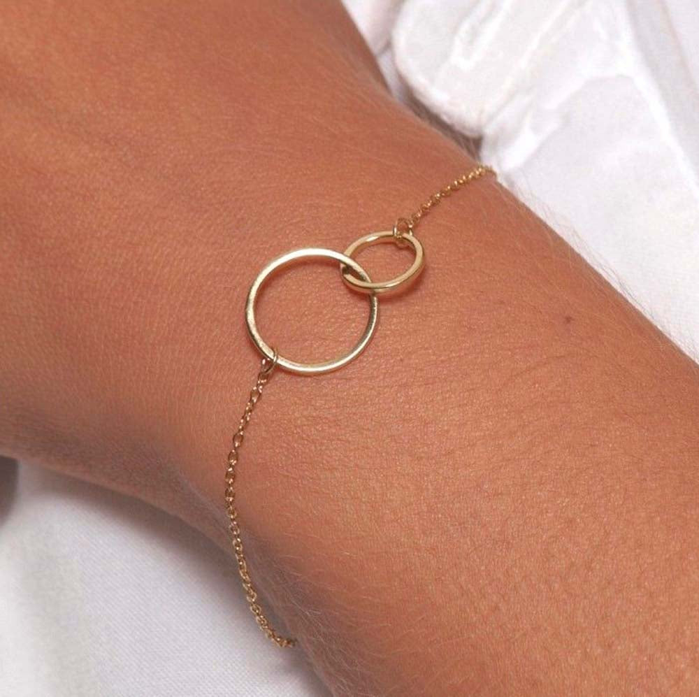 925 Silver Twin Rings Bracelet with 18kt Gold Plated