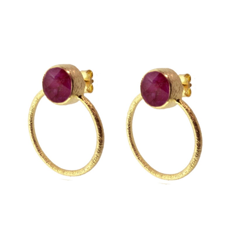 Earrings with Natural Stones Catania Strawberry Red Jade in 925 Silver and 18 kt Gold plating.