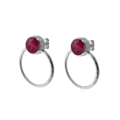 Earrings with Natural Stones Catania Raspberry Red Jade and Rhodium-Plated 925 Silver.